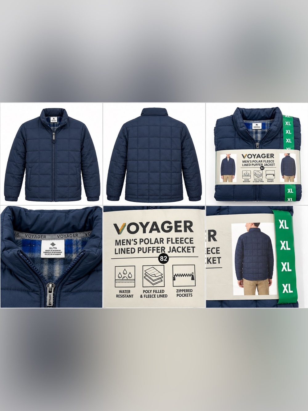 Voyager Men's Polar Fleece Lined Puffer Jacket - Navy Xlarge